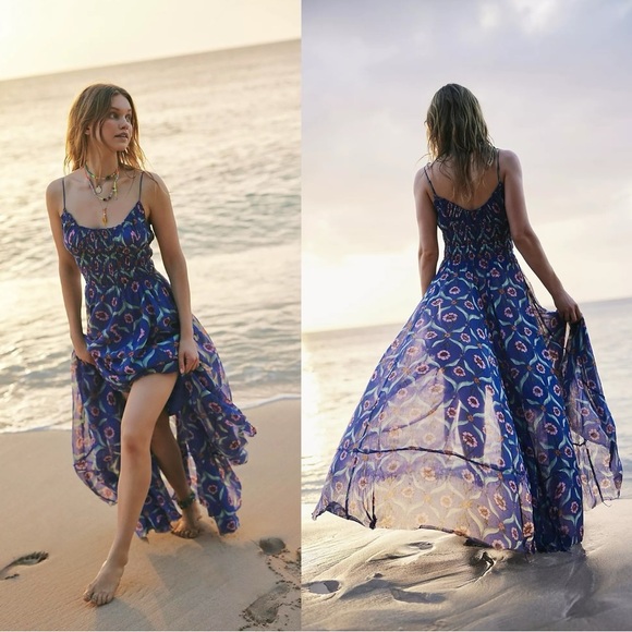 Free People Dresses & Skirts - Free People FP One Ciella Maxi Dress Blue Small NWT Bohemian Fairy Floral Spring
